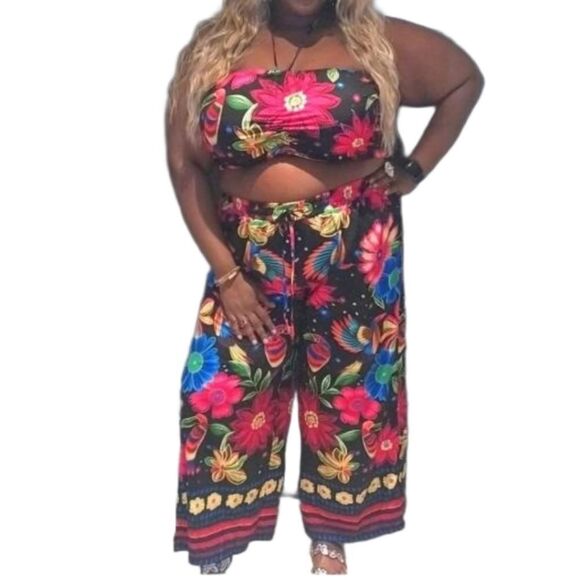 Beautiful floral print two piece Halter neck pant set sz 4x - Picture 3 of 3